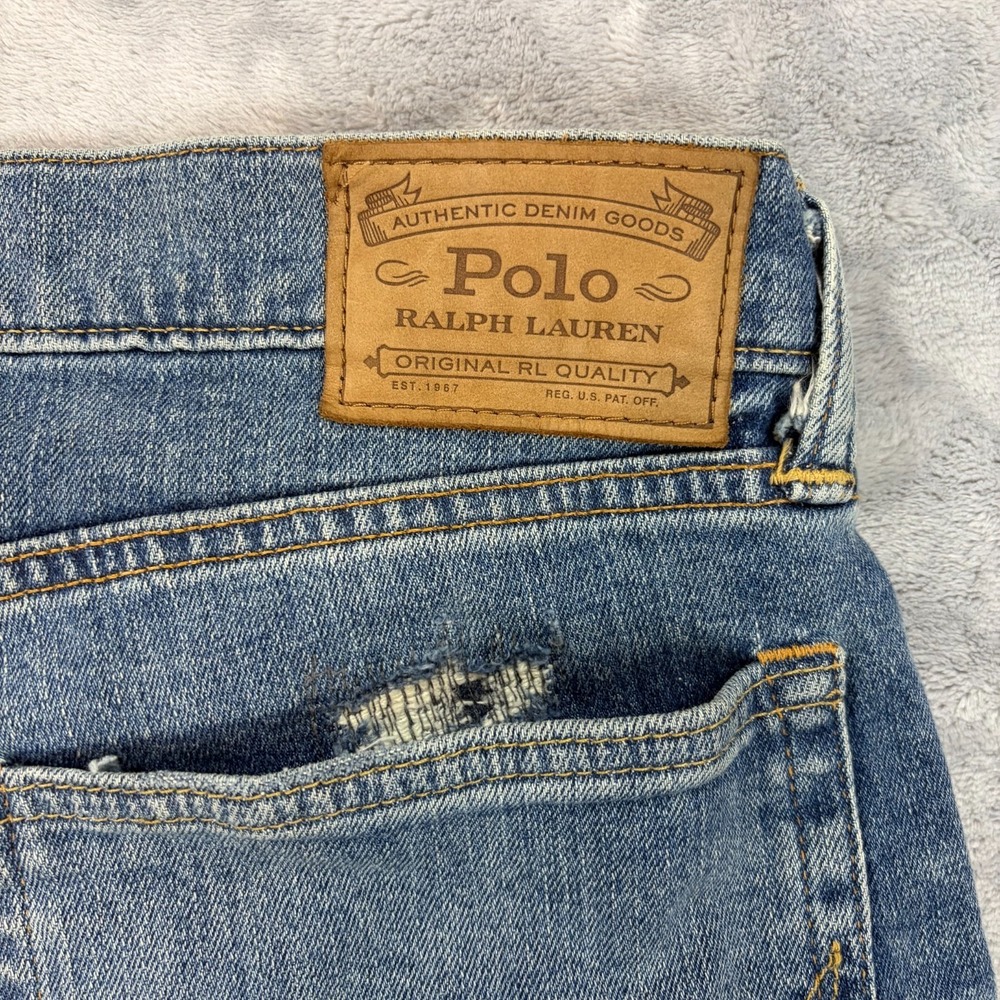 Polo Ralph Lauren Jeans Size 36x30 The Sullivan Slim Patchwork Distressed Light - Picture 11 of 13